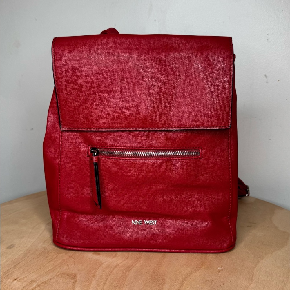 Nine West Red Darby Leather Backpack with Adjustable Straps